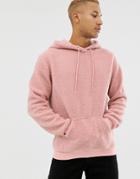 Liquor N Poker Oversized Borg Hoodie In Dusty Pink