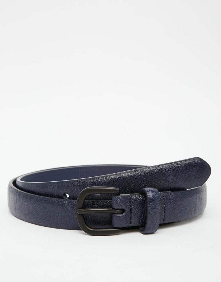 Asos Smart Belt In Navy Faux Leather - Navy