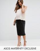 Asos Maternity Over The Bump Plisse Midi Skirt - Black