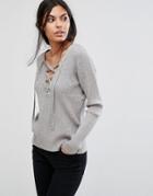 Pieces Filla Long Sleeved Knit Blouse - Gray