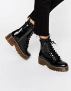 Monki Patent Chunky Lace Up Boots - Black