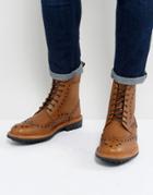 Ben Sherman Brogue Boots In Tan Leather - Tan