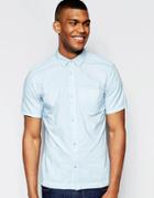Waven Denim Shirt Josef Short Sleeve Placid Blue Front Seam Pocket - Placid Blue
