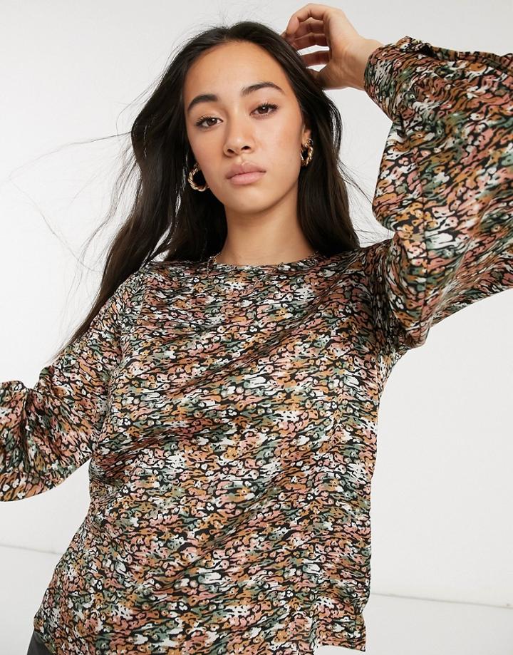 Vero Moda Satin Balloon Sleeve Blouse In Mixed Floral-multi