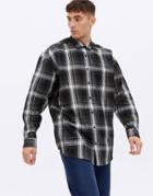 New Look 90's Oversized Long Sleeve Check Shirt In Dark Khaki-green