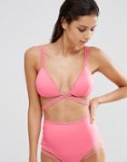 Asos Mix And Match Mesh Insert Molded Triangle Wrap Bikini Top - Pink