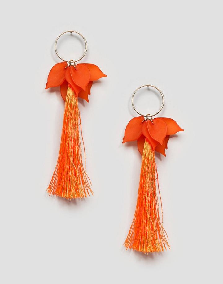 Asos Resin Petal And Tassel Earrings - Orange