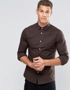 Asos Skinny Shirt In Dark Brown With Long Sleeves - Brown