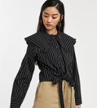 Collusion Pinstripe Cropped Shirt With Oversized Collar In Black