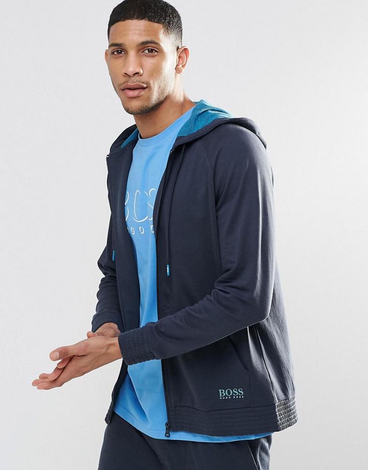 Boss By Hugo Boss Lounge Zip Up Hoodie In Navy Regular Fit - Navy