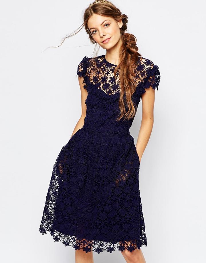 Paul And Joe Sister Floral Lace Midi Dress In Navy - Navy 03