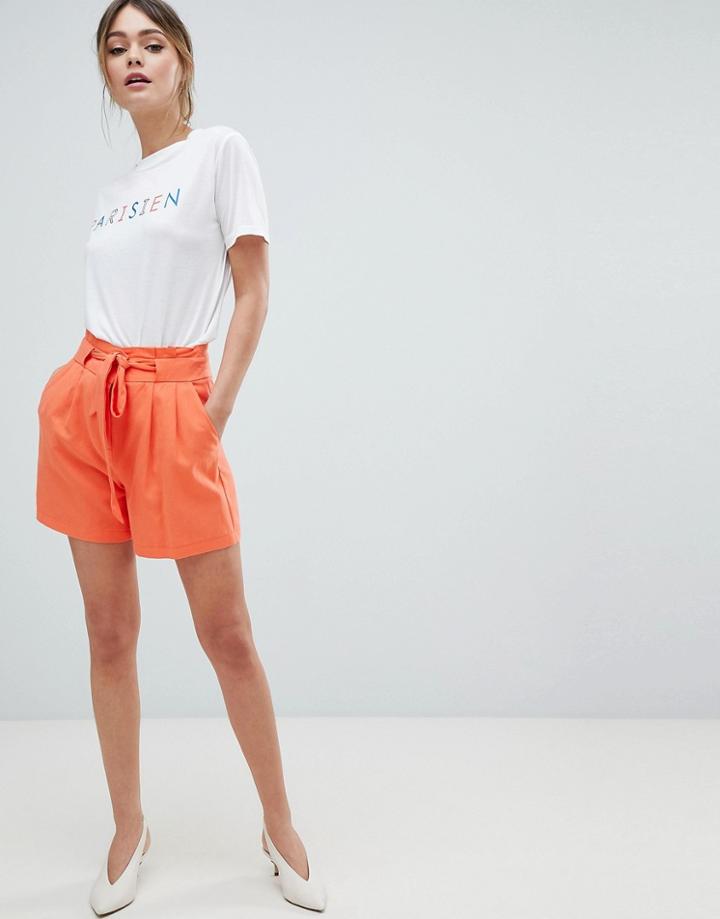 Oasis Belted Tailored Shorts - Orange