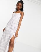 Asos Design Cotton Maxi Dress In Purple Gingham-multi
