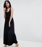 Asos Design Tall Mixed Fabric Strappy Maxi Dress - Black