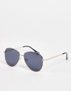 Topman Aviator Sunglasses In Gold With Blue Lens