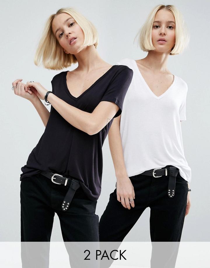 Asos The New Forever T-shirt With Short Sleeves And Dip Back 2 Pack - Multi