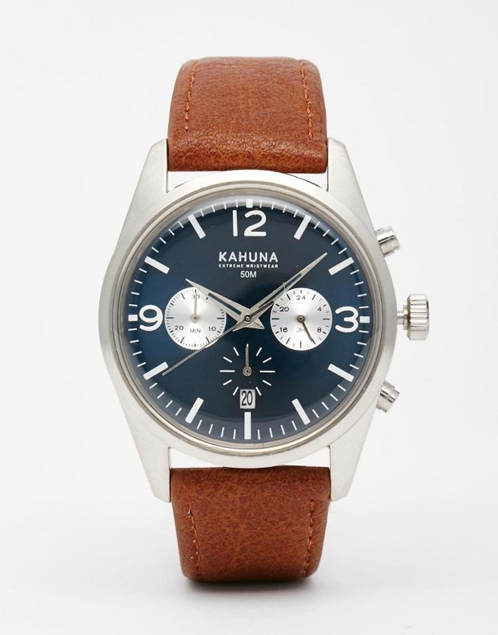 Kahuna Chronograph Leather Watch In Brown - Brown