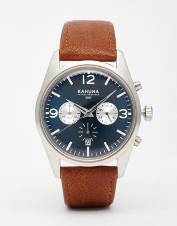 Kahuna Chronograph Leather Watch In Brown - Brown