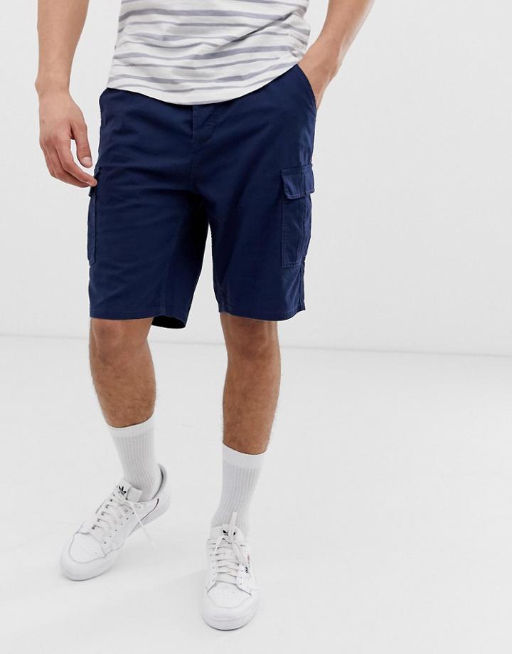 Only & Sons Drawstring Ripstop Cargo Shorts In Navy