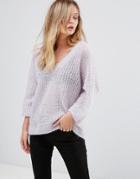 Selected 3/4 Sleeve V-neck Sweater - Gray