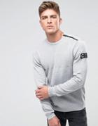 Jack & Jones Core Knitted Sweater With Ribbed Panel Arm Badge And Zip Shoulder - Gray
