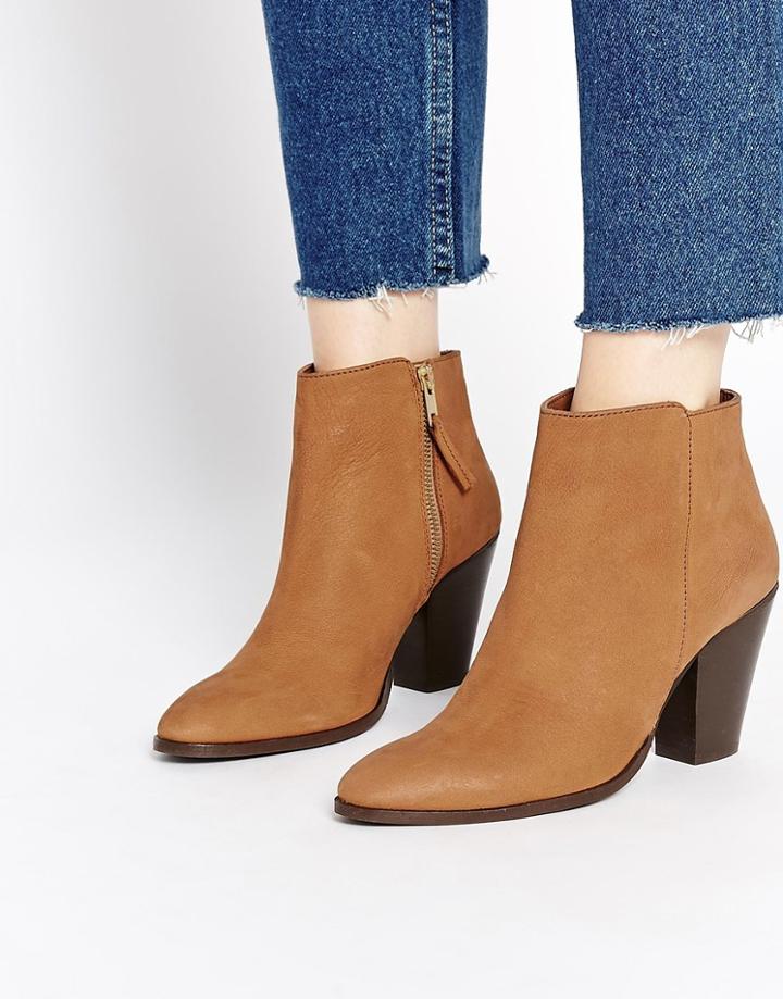 Asos Ramsden Pointed Zip Leather Ankle Boots - Tan