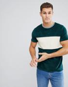 Asos T-shirt In Towelling With Cut And Sew Body Panel And Tipping In Green - Green