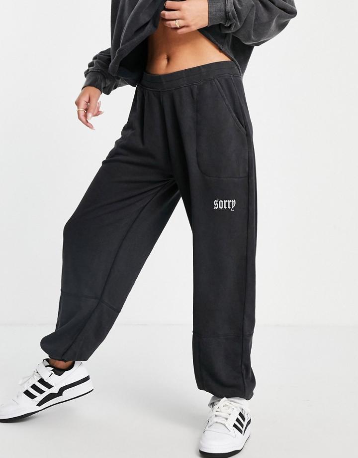 Night Addict Oversized Acid Wash Sweatpants-black