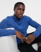 Asos Design Lambswool Roll Neck Sweater In Mid Blue
