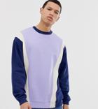 Asos Design Tall Sweatshirt With Color Blocking In Blue