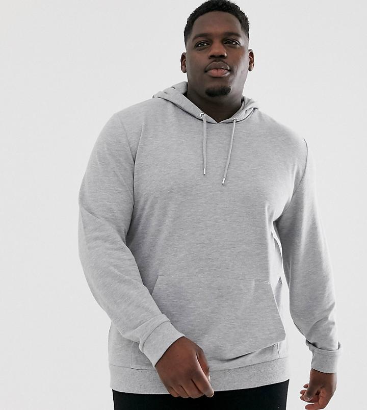 Asos Design Plus Lightweight Hoodie In Gray Marl