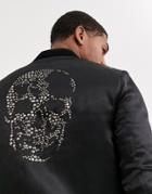 Bolongaro Trevor Satin Bomber Jacket With Skull Stud-black