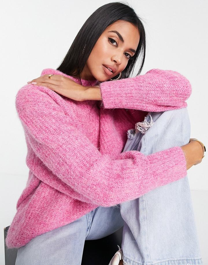 Asos Design Oversized Sweater In Premium Yarn In Rib In Pink