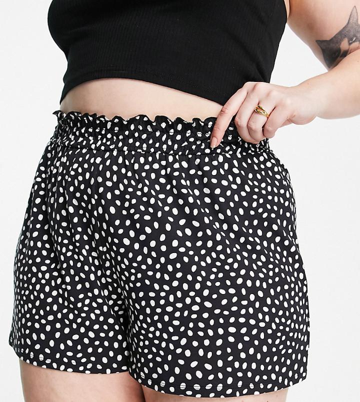 Asos Design Curve Shirred Waist Short In Mono Spot Print-multi