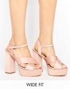 New Look Wide Fit Satin Platform Heel - Beige