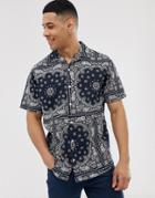 Jack & Jones Originals Boxy Fit Revere Collar Short Sleeve Paisley Shirt In Navy - Navy