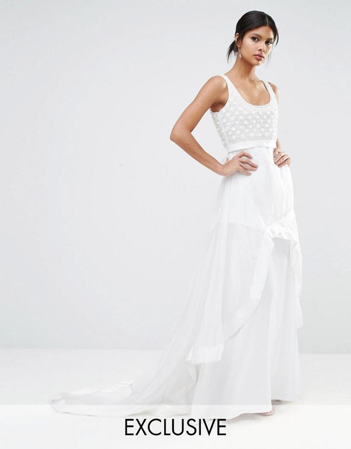 A Star Is Born Maxi Dress With Organza Ruffle - White