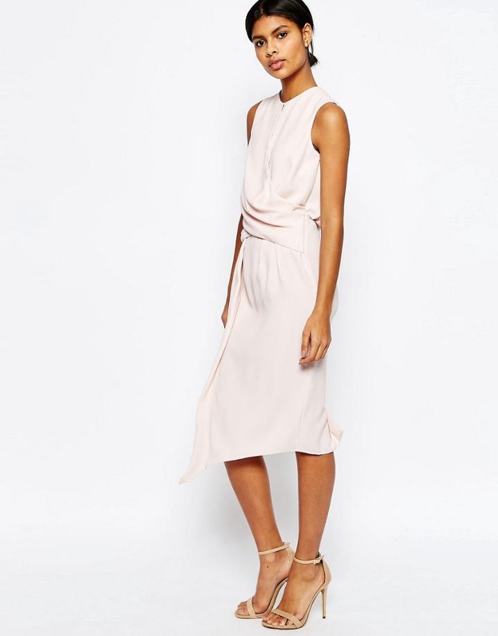 Asos Drape Front Asymmetric Hem Midi Pencil Dress - Red