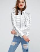 Love Moschino Astronaut Tube Quilted Jacket - Silver