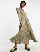 Vero Moda Long Sleeve Midi Dress In Print-brown