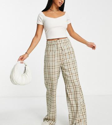 Lola May Petite Straight Leg Pants With Pockets In Plaid-multi