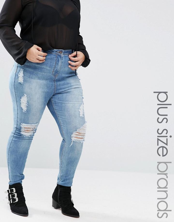 Misssguided Plus Sinner High Waisted Marbled Skinny Jeans Light Blue - Blue