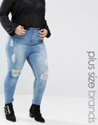 Misssguided Plus Sinner High Waisted Marbled Skinny Jeans Light Blue - Blue