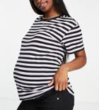 Asos Design Maternity Ultimate Boxy T-shirt In Black And Lilac Stripe-multi