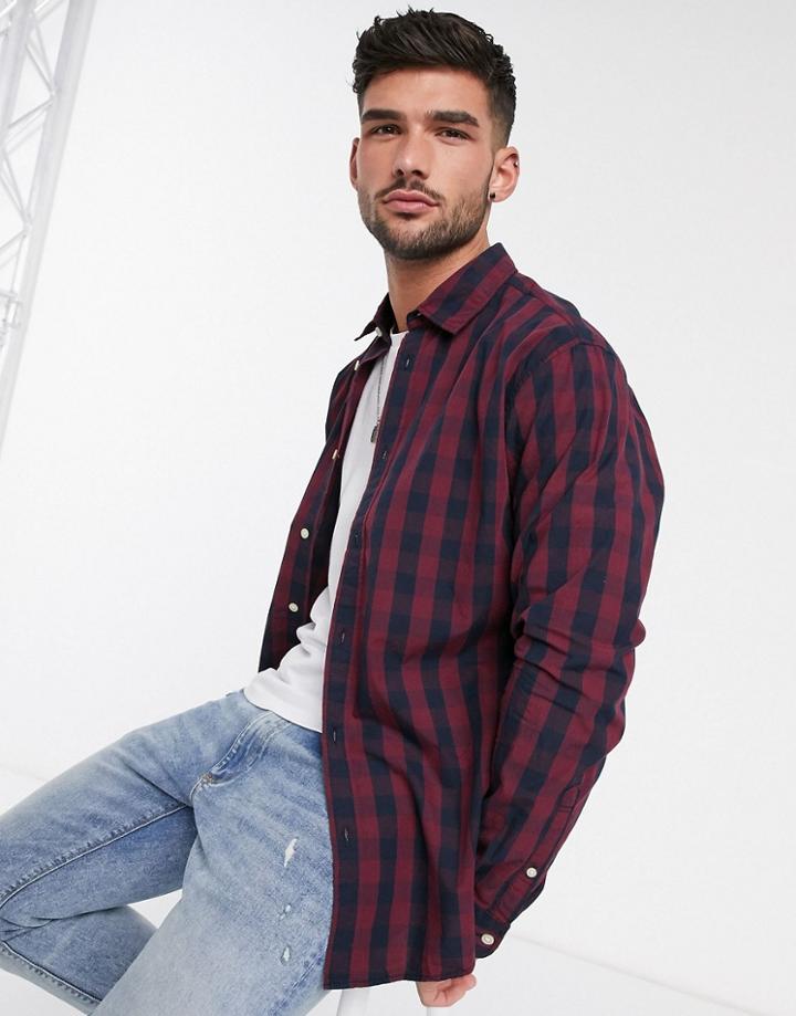 Jack & Jones Essentials Gingham Check Shirt In Burgundy