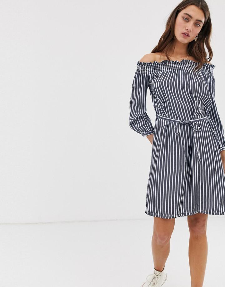 Only Stripe Tie Waist Bardot Dress-multi