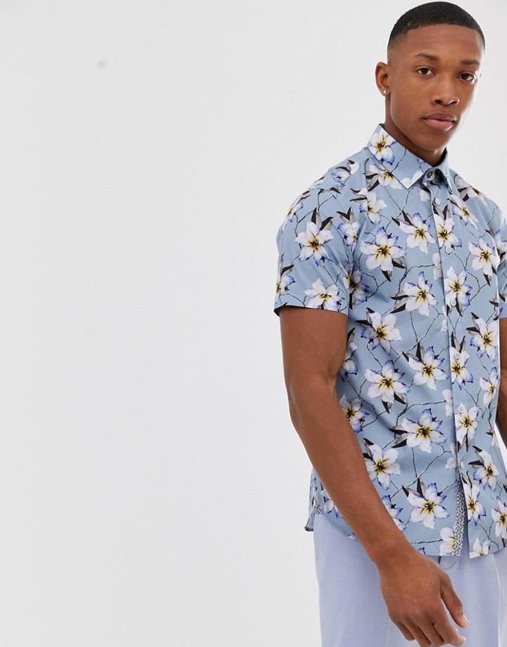 Ted Baker Shirt With Floral Print In Blue - Blue