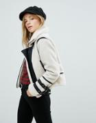 New Look Contrast Shearling Jacket - Cream