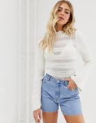 Asos Design Flared Sleeve Stitch Detail Sweater - White