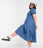 Noisy May Curve Midi Denim Smock Dress In Medium Blue-blues
